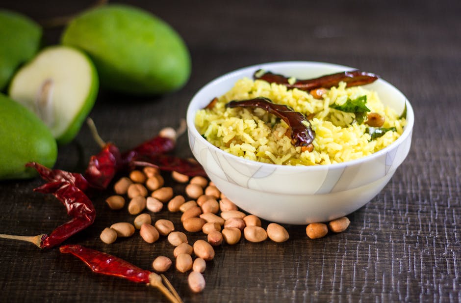 A bowl of Mavinakaayi Chitranna, raw mango rice from Karnataka